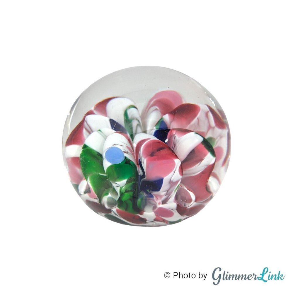 Vintage Murano Style Art Glass Paperweight Multicolor Floral Design - Picture 3 of 10